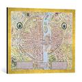 Gerahmtes Bild von Caroline Naudet'Plan de la Tapisserie', map of Paris, originally a tapestry made in c.1570, 1818", Kunstdruck im hochwertigen handgefertigten Bilder-Rahmen, 70x50 cm, Gold raya