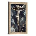 Gerahmtes Bild von El Greco Christus am Kreuz mit zwei Stiftern, Kunstdruck im hochwertigen handgefertigten Bilder-Rahmen, 40x60 cm, Silber raya