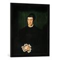 Gerahmtes Bild von Hans Holbein der Jüngere "Christine von Dänemark / nach Holbein", Kunstdruck im hochwertigen handgefertigten Bilder-Rahmen, 50x70 cm, Schwarz matt