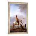 Gerahmtes Bild von Philips Wouwermans or Wouwerman "Gentleman on a Horse Watching a Falconer", Kunstdruck im hochwertigen handgefertigten Bilder-Rahmen, 50x70 cm, Silber raya