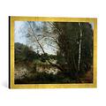 Gerahmtes Bild von Camille Corot L'etang à l'arbre penché, Kunstdruck im hochwertigen handgefertigten Bilder-Rahmen, 60x40 cm, Gold raya