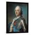 Gerahmtes Bild von Maurice Quentin de La Tour Portrait de Louis XV Le Bien-Aimé en armure, Kunstdruck im hochwertigen handgefertigten Bilder-Rahmen, 60x80 cm, Schwarz matt
