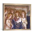 Gerahmtes Bild von Simone Martini Christus erscheint dem hl. Martin von Tours im Traum, Kunstdruck im hochwertigen handgefertigten Bilder-Rahmen, 70x50 cm, Silber raya