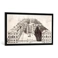 Gerahmtes Bild von Robert West "Bird's-eye View of Guy's Hospital, Southwark, with Figures in the Courtyard, engraved by William Henry Toms, c.1756", Kunstdruck im hochwertigen handgefertigten Bilder-Rahmen, 100x50 cm, Schwarz matt