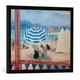 Gerahmtes Bild von Henri Lebasque Cannes, blauer Sonnenschirm und Zelte, Kunstdruck im hochwertigen handgefertigten Bilder-Rahmen, 70x50 cm, Schwarz matt
