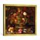 Gerahmtes Bild von Balthasar van der Ast Stilleben mit Trauben, Äpfeln, Pfirsich, Pflaumen und Blumen, Kunstdruck im hochwertigen handgefertigten Bilder-Rahmen, 70x50 cm, Gold Raya