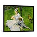 Gerahmtes Bild von Pierre Auguste Renoir "Madame Claude Monet avec son fils Jean dans le jardin à Argenteuil", Kunstdruck im hochwertigen handgefertigten Bilder-Rahmen, 100x70 cm, Schwarz matt