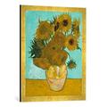 Gerahmtes Bild von Vincent Van Gogh Vase mit Sonnenblumen, Kunstdruck im hochwertigen handgefertigten Bilder-Rahmen, 50x70 cm, Gold Raya