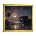 Gerahmtes Bild von Johann Georg Haeselich Holstein Sea - Moonlight, 1847", Kunstdruck im hochwertigen handgefertigten Bilder-Rahmen, 70x50 cm, Gold raya