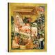 Gerahmtes Bild von Meister des Altars von HohenfurthDie Geburt Christi, Kunstdruck im hochwertigen handgefertigten Bilder-Rahmen, 50x50 cm, Gold Raya