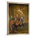 Gerahmtes Bild von Georg Desmarées "Max III. Joseph von Bayern zu Pferde", Kunstdruck im hochwertigen handgefertigten Bilder-Rahmen, 70x100 cm, Silber Raya