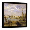 Gerahmtes Bild von Jean-Baptiste Camille Corot "Blick über ein Hafenbecken von Dünkirchen", Kunstdruck im hochwertigen handgefertigten Bilder-Rahmen, 70x50 cm, Schwarz matt