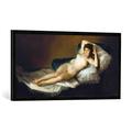 Gerahmtes Bild von Francisco José de Goya "Die nackte Maja", Kunstdruck im hochwertigen handgefertigten Bilder-Rahmen, 100x50 cm, Schwarz matt