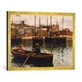 Gerahmtes Bild von William Henry BartlettIm Hafen von St.Ives, Cornwall, Kunstdruck im hochwertigen handgefertigten Bilder-Rahmen, 70x50 cm, Gold Raya