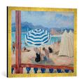 Gerahmtes Bild von Henri Lebasque Cannes, blauer Sonnenschirm und Zelte, Kunstdruck im hochwertigen handgefertigten Bilder-Rahmen, 70x50 cm, Gold Raya