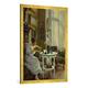 Gerahmtes Bild von Paul Fischer "Ein gutes Buch als Nachtisch", Kunstdruck im hochwertigen handgefertigten Bilder-Rahmen, 70x100 cm, Gold Raya