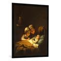 Gerahmtes Bild von Johann Georg Meyer von Bremen "Das junge Geschwisterchen", Kunstdruck im hochwertigen handgefertigten Bilder-Rahmen, 70x100 cm, Schwarz matt