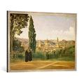 Gerahmtes Bild von Jean-Baptiste Camille Corot "Florenz, Blick über die Boboli-Gärten", Kunstdruck im hochwertigen handgefertigten Bilder-Rahmen, 100x70 cm, Silber Raya