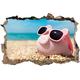 Pixxprint 3D_WD_1895_92x62 Süßes Schweinchen am Strand Wanddurchbruch 3D Wandtattoo, Vinyl, Bunt, 92 x 62 x 0,02 cm