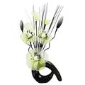 Flourish 793135 QH1 Vase mit künstlichen Blumen, Nylon, 32 cm, Glas, Black/Green & White, 11x11x32 cm