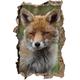 Pixxprint 3D_WD_S1136_62x42 schläfriger Fuchs mit müdem Blick Wanddurchbruch 3D Wandtattoo, Vinyl, bunt, 62 x 42 x 0,02 cm