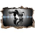 Pixxprint 3D_WD_2175_92x62 Mikrofon mit Kopfhörern Wanddurchbruch 3D Wandtattoo, Vinyl, Bunt, 92 x 62 x 0,02 cm