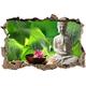 Pixxprint 3D_WD_S2098_62x42 Seerosenblüte mit kleiner Buddha Statue Wanddurchbruch 3D Wandtattoo, Vinyl, bunt, 62 x 42 x 0,02 cm