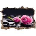 Pixxprint 3D_WD_1567_62x42 Pinke Rosen auf schwarzen Steinen Wanddurchbruch 3D Wandtattoo, Vinyl, bunt, 62 x 42 x 0,02 cm