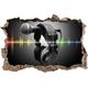 Pixxprint 3D_WD_5135_92x62 Mikrofon mit Kopfhörern auf Mikrofonständer Wanddurchbruch 3D Wandtattoo, Vinyl, Schwarz/weiß, 92 x 62 x 0,02 cm