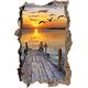 Pixxprint 3D_WD_S2521_62x42 kleiner Steg mit bezauberndem Sonnenuntergang Wanddurchbruch 3D Wandtattoo, Vinyl, bunt, 62 x 42 x 0,02 cm