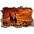 Pixxprint 3D_WD_2618_92x62 Silhouette zweier Giraffen in Abenddämmerung Wanddurchbruch 3D Wandtattoo, Vinyl, Bunt, 92 x 62 x 0,02 cm