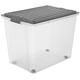 Rotho Box COMPACT transparent grau und 4 stabilen Kunststoff im DIN A3 Format, Inhalt 70 Liter, Plastik Kiste ca. 57 x 40 x 43,5 cm Aufbewahrungsbox mit Rollen und Deckel, 70 l