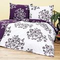 4Home 203899 Bed Linen Rosemary Set, 2X 140 x 200 cm, 2X 70 x 90 cm, Polyester-Baumwolle, White/Violet, 200 x 140 cm