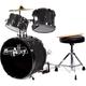 Music Alley Junior Drum Kit for Kids with Kick Drum Pedal, Drum Stool & Drum Sticks - Black