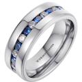BESTTOHAVE Mens Titanium Ring With Blue Sapphire CZ Classic Wedding Engagement Band Ring Z+5