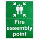 VSafety englische Schild „Fire Assembly Point“ mit Familienaufdruck, Querformat, 300 x 400 mm, 1 mm starrer Kunststoff