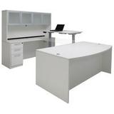 White Electric Lift Adjustable Bridge U-Desk w/Hutch