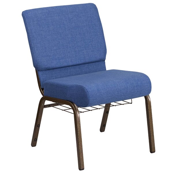 Flash Furniture FD-CH0221-4-GV-BLUE-BAS-GG Hercules Series Blue 21" Church Chair with Book Rack and Gold Vein Frame