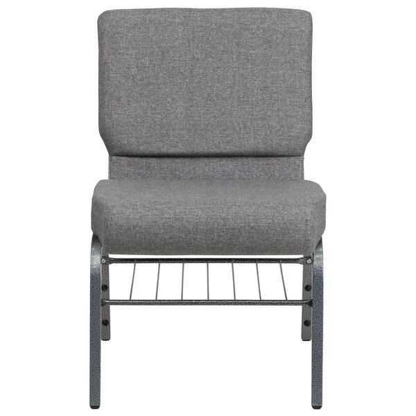 Flash Furniture XU-CH0221-GY-SV-BAS-GG Hercules Series Gray 21" Church Chair with Book Rack and Silver Vein Frame