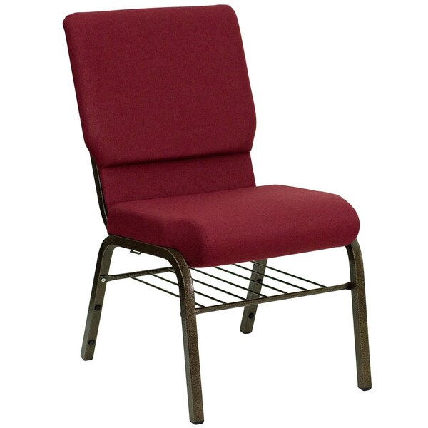Flash Furniture XU-CH-60096-BY-BAS-GG Hercules Series Burgundy 18 1/2" Church Chair with Book Rack and Gold Vein Frame