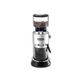 DeLonghi Dedica KG 521.M electric coffee grinder, 2.1” LCD display with aroma function, full metal housing, stainless steel cone grinder, adjustable grind setting, silver