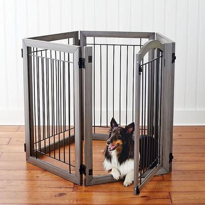 Luxury Six-panel Hardwood Pet Gate to Crate - Distressed Grey - Frontgate