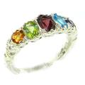 Sterling Silver Natural Amethyst, Blue Topaz, Garnet, Peridot & Citrine English Victorian Ring - Size M 1/2