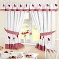 Homespace Direct Poppies Pencil Pleat Kitchen Curtains and Tiebacks 66 x 54 inch Embroidered Floral Gingham Checked, Polyester, Red/White, 66 x 54-Inch