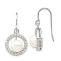 925 Sterling Silver Polished Shepherd hook 7 8mm White Freshwater Cultured Pearl CZ Cubic Zirconia Simulated Diamond Long Drop Dangle Earrings Measures 28x1 Jewelry Gifts for Women