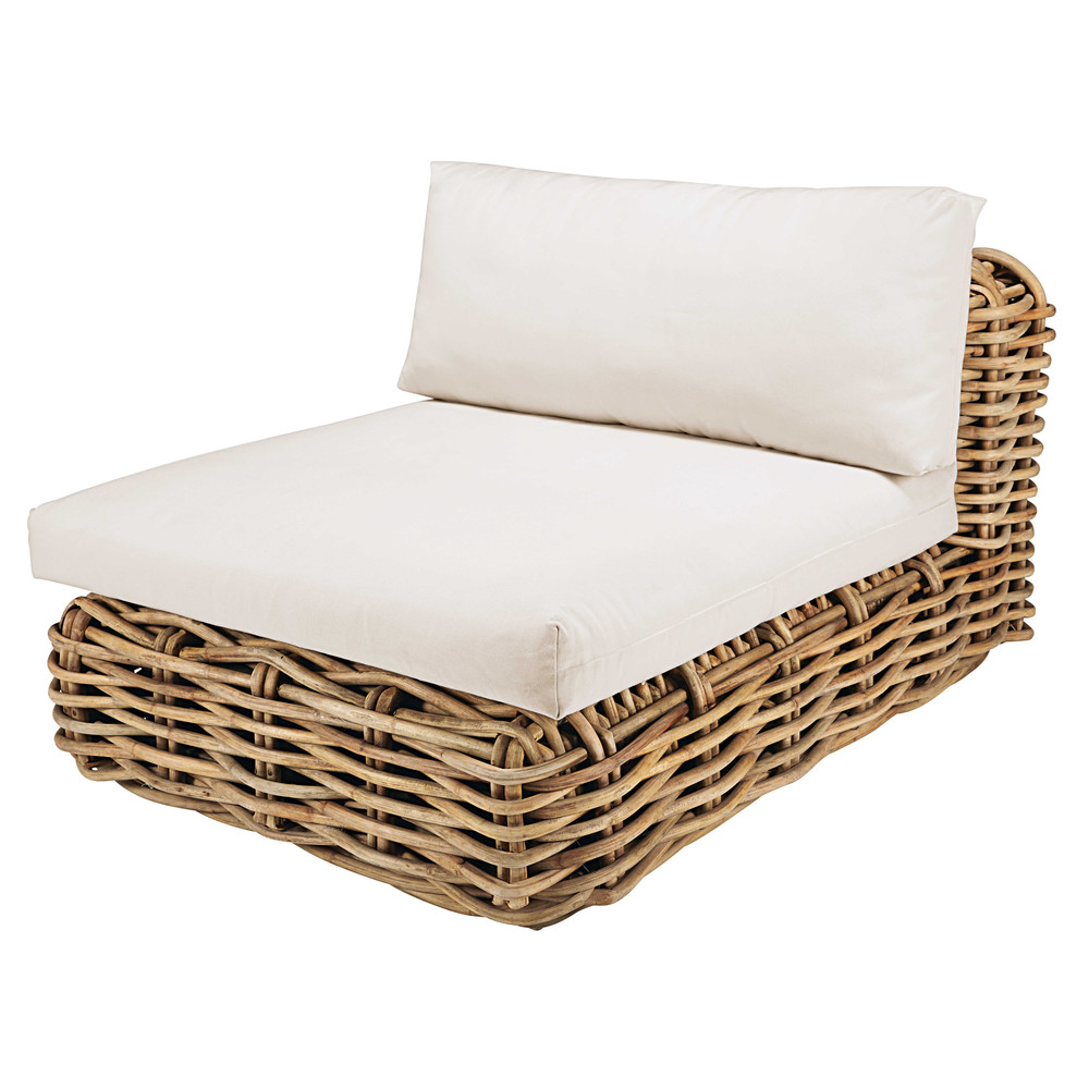 Chauffeuse da giardino componibile in rattan e cuscini écru