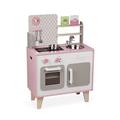Janod - Wooden Macaron Cooker for Children - Equipped with a Fridge and a Microwave - With Sound - Pretend Play - 5 Accessories Included - For children from the Age of 3, J06567, Pink and White