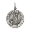 925 Sterling Silver Solid Satin Polished Engravable Our Lady of Lourdes Medal Pendant Necklace Measures 24x14mm Wide Jewelry Gifts for Women