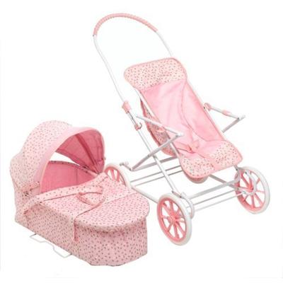 Badger Basket 3-In-1 Doll Pram/Carrier/Stroller- Pink Rosebud