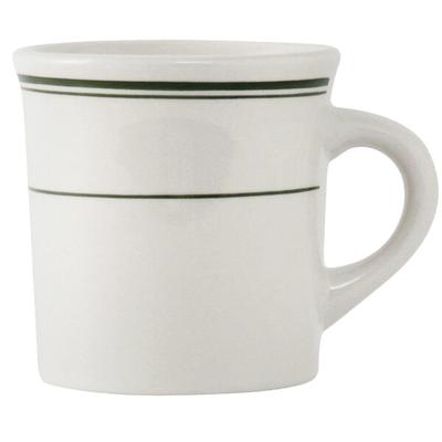 Tuxton TGB-038 Green Bay 9 oz. Eggshell China Canton Mug / Cup with Green Bands - 36/Case